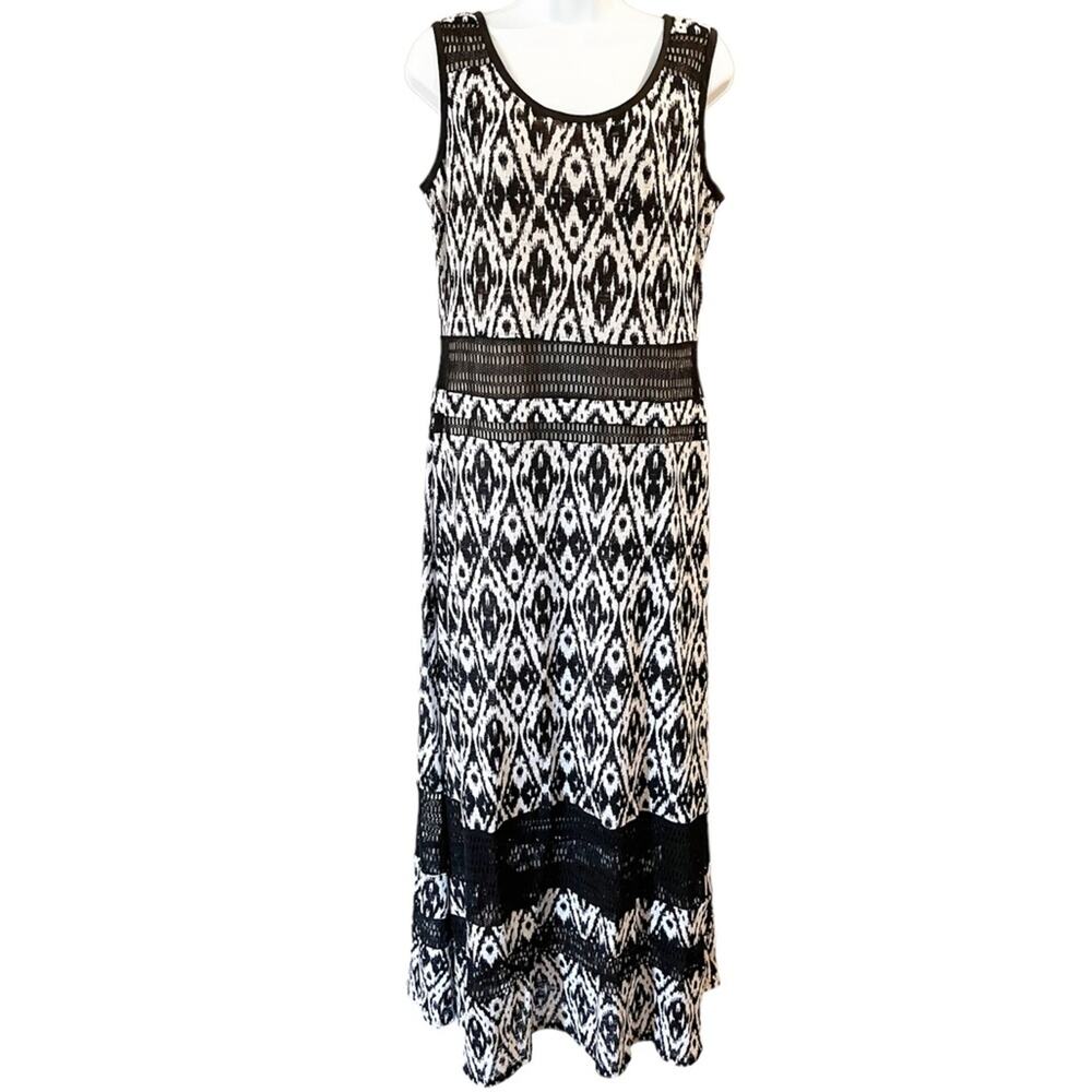 Nine West Sleeveless Black and White Patterned Maxi Dress Size 12 - Picture 1 of 12